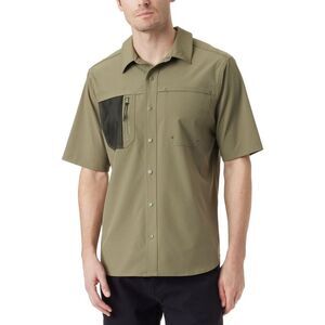 BASS OUTDOOR Mens Explorer Button Up Shirt, medgreen, XL Neck
